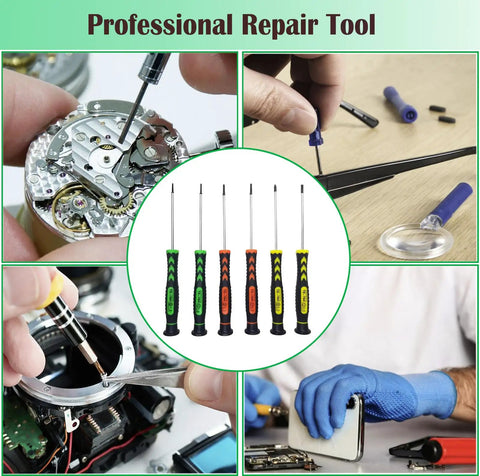 Six Piece Magnetic Screwdriver Set With Non Slip Handles In Flathead And Phillips Bits for electronics and watch repair