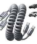 Durable USB A to USB C Cable Set for CarPlay and Android Auto, 2 Pack Coiled Retractable Type C Charger Cord, 4 Ft Length with cars
