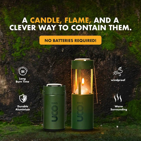 Candle Lantern Value Pack With 3 Candles And Storage Bag Original Size Powder Coated Aluminum Forest Green Collapsible Camp Light