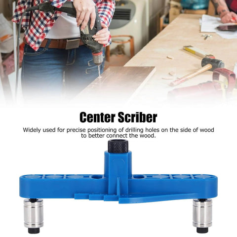 Versatile Adjustable Self Center Dowel Jig Kit with Center Scriber for Woodworking Drilling and Marking Tools shown in use