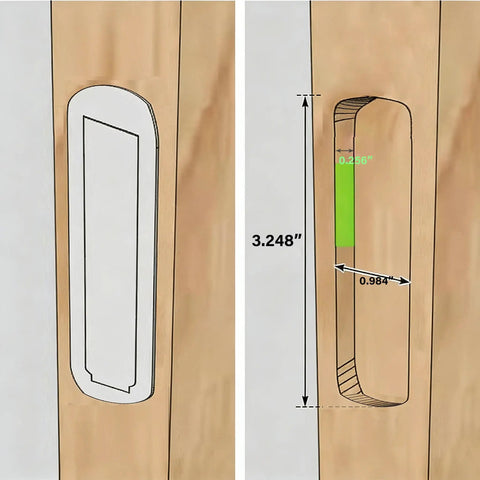 Dimensions of Ultra Slim Pocket Door Pull Handle With Wide Recessed Flush Mount Design For Sliding Doors And Slim Cabinets Or Drawers