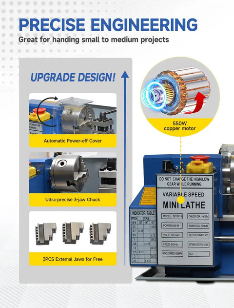 Heavy Duty Mini Metal Lathe 7X12 Inch With Smooth Variable Speed Range From 50 To 2500 Rpm. Compact Benchtop Design Delivers Tight Turns On Steel Brass And Aluminum. A Badass Shop Essential For Weekend Mechanics Demanding Reliable Precision And Raw