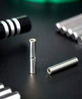 150 Pieces Non Insulated Butt Connectors 22 To 16 Gauge Copper Crimp Ferrule Terminals For Electrical DIY Splicing, shown with two connectors