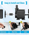 Beast Submersible Fountain Pump With Lights 16W 800 Liters Per Hour Flow 8.86ft Lift Ultra Quiet showing easy assembly steps.