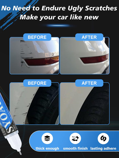 Before and after use of Oxford White Touch Up Paint For Ford YZ Z1 M6887, 2 In 1 Scratch Repair Kit showing scratch repair