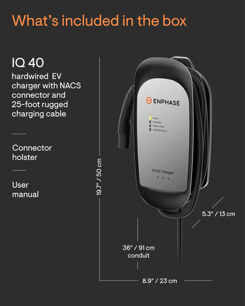 Slick Smart Home Ready 32 Amp Hardwired Level Two Electric Vehicle Charger With Wifi Controls Certified Nacs Connector with manual and holster.
