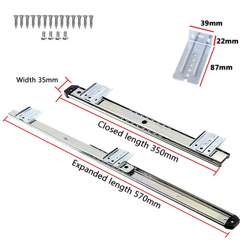 Two Pack 350mm Telescopic Keyboard Tray Guides With Height Adjustable Steel Rails In Black And Silver Heavy Duty Ball Bearing Sliding Runners Smooth Quiet Glide 40kg Capacity Badass Durability For Your Desk Always, with screws