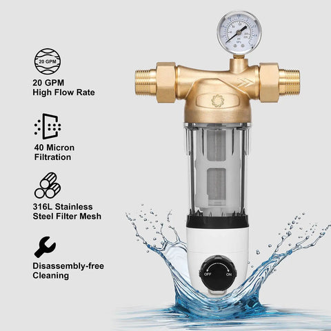 Super Sleek 40 Micron Kickass Spin Down Water Filter And Self Cleaning Backwash Valve with 20 GPM flow rate and 316L stainless steel mesh.