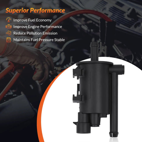 EVAP Canister Purge Valve Solenoid Fits Hyundai Sonata 2006-2014 Tucson 2010-2015 shown with engine diagram background