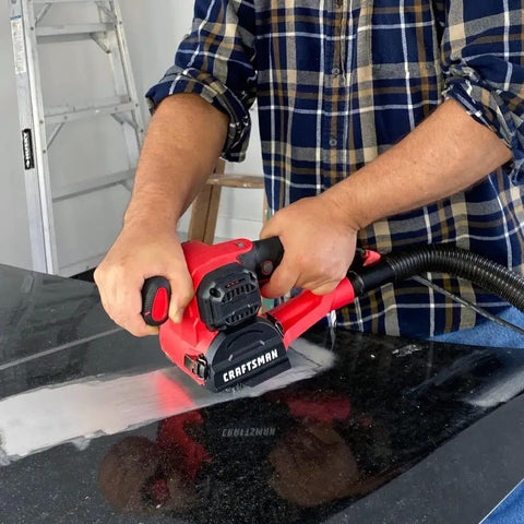 Heavy Duty 110V 4 Amp All Purpose Sander Grinder Buff Polisher With Pistol Grip For One Hand Control And Front Palm Grip in use