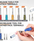 Pro Grade All In One Closed Barrel Crimp Tool Kit For Weather Pack And Deutsch DT Connectors showing removal tools