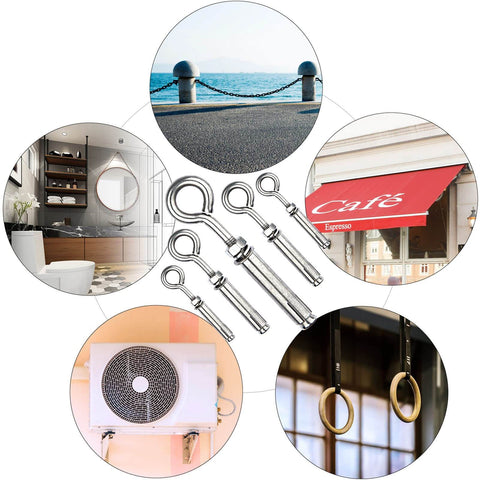 Beefy Heavy Duty Shoulder Eye Bolts M10 Stainless Steel 304 Eyebolts with nuts and expansion screws for various installations