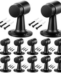 12 Pack Heavy Duty Floor Mounted Door Stop 3 Inch Aluminum Commercial Grade Door Stopper With Rubber Bumper And Stainless Steel Screws Black Finish