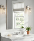Bathroom with Winslow 9.25 Inch Wall Sconce in Brushed Nickel with Clear Seeded Glass 1 Light Modern Wall Mount Fixture