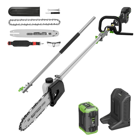 Cordless Pole Saw With 60V Power For Heavy Duty Tree Trimming And Pole Extension 15 Foot Reach 10 Inch Cutting Bar 2.5Ah Battery