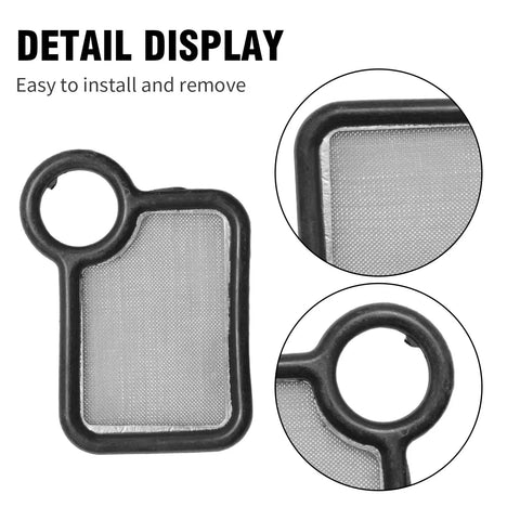Close-up of VVT VTEC Solenoid Gasket Spool Valve Filter Kit Replacement For Honda Accord CRV Civic TSX RSX RDX Element Fit 2002 2015 Replaces 15815 RAA A01 And 15845 RAA A0, showing detail display and installation ease.