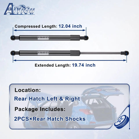 Rear Hatch Shocks Struts Gas Springs For Liftgate Compatible With 2004 2005 2006 2007 2008 2009 Toyota Prius, compressed and extended view