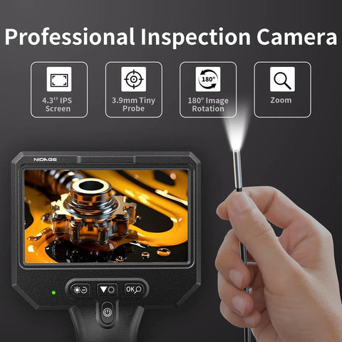 Ultra Slim 3.9mm Endoscope Camera with Light 1920P HD Borescope Inspection Camera with 4.3 Inch IPS Screen in use