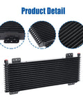 Low Pressure Drop Transmission Oil Cooler Kit Black 8.5 By 22.75 By 1.3 Inches With Mounting Hardware For Heavy Duty Rigs And Trucks Up To 40,000 GVW LPD47391, close-up of black cooling fins and mounting brackets