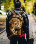Person walking with Wild Rock Tiger Printed Backpack for Men and Women, Large Capacity Daypack, on a tree-lined path.