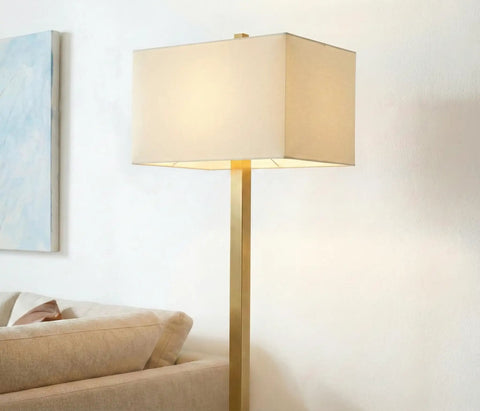 Stella Brass Floor Lamp With Modern Mid Century Vibe For Living Rooms And Offices, Tall Led Reading And Work Lamp With Hefty Base, Warm Ambient Glow And Fresh Contemporary Decor