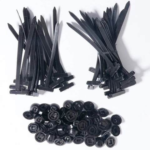 50 Pack Nylon Universal Cable Tie Buckles With Pin And Button Self Locking Design UV Resistant shown on white background