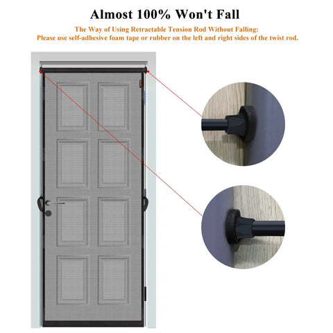 Hanging Screen Door For 36x80 Openings With 38x81 Curtain Size, Upgraded Fiberglass Mesh, Tension Rod, installed without falling