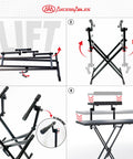 Assembly steps of Two Tier Portable DJ Table Stand for Laptops, MIDI Controllers, Tablets, Sheet Music. Heavy-duty metal stand.