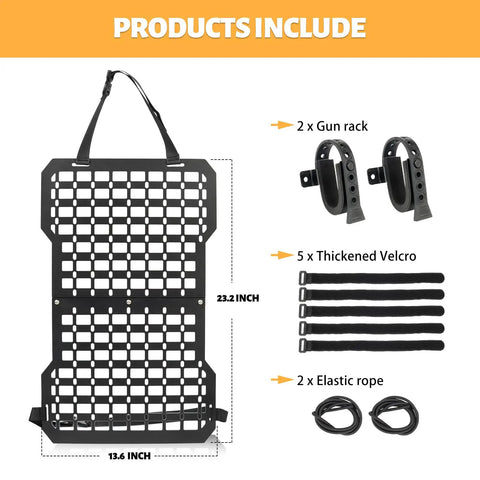Built Tight Rigid Molle Panel For Trucks And Cars Lock Down Your Gear With This Kickass Tactical Seat Back Organizer showing included components.