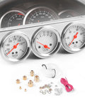 Front view of chrome 3-in-1 automotive gauge set: water temp 100–280°F, volt 8–16V, oil pressure 0–100 PSI.