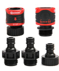 Premium Garden Hose Quick Connect Set With 5-Piece Snap And Lock Fittings, Water Stop, Secure Twist-Lock Design, front view.