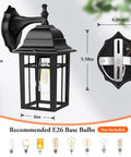 Two Pack All Weather Outdoor Wall Lanterns, Waterproof Aluminum Porch Lights With Clear Glass and Black Finish dimensions