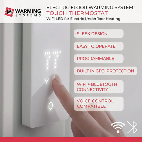 10 Sq Ft Electric Radiant Floor Heating Kit With 40 Ft Cable, 120V Heated Tile Floor System, UWG5 Programmable Thermostat display