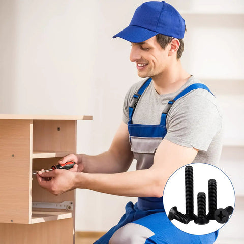 Man assembling furniture with Heavy Duty M4 Hex Socket Head Cap Screws Kit Pack 430Pcs M4 Bolts in 6-25mm 12.9 Grade Alloy Steel