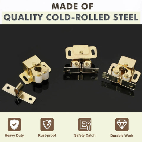 Top Notch Gold Double Roller Catch Cabinet Latches Built Tough Cold Rolled Steel Door Hardware Smooth Action Rock Solid Fit For Pantry Cupboards And Drawers 12 Piece Set