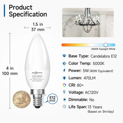 8 Pack G25 Globe LED Bulbs For Bathroom, Daylight 5000K, E26 Base, 60W Equivalent, Dimmable, 600 Lumens Per Bulb, Energy Saving Bright White Lighting For Home Use, bulb specifications chart showing size, color temperature, and base type