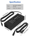 54.6V 2A UL Listed Electric Scooter Charger Replacement For Hiboy Gotrax GXL Jetson Razor And More with cable dimensions