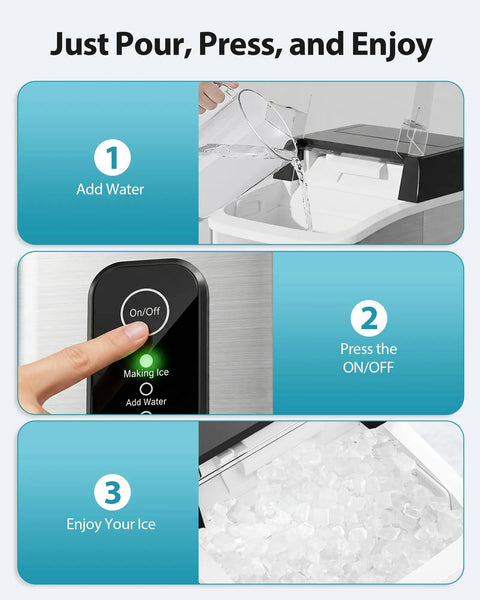 Steps to use the Nugget Ice Maker Countertop With 42 Lbs Per Day Output 24 Hour Ice Machine 1.5L Water Tank Rapid Ice Release In 6 Minutes