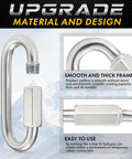 Heavy Duty 304 Stainless Steel Chain Quick Links Set Of 6 3.2 Inch with screw carabiner showing smooth frame and easy use details