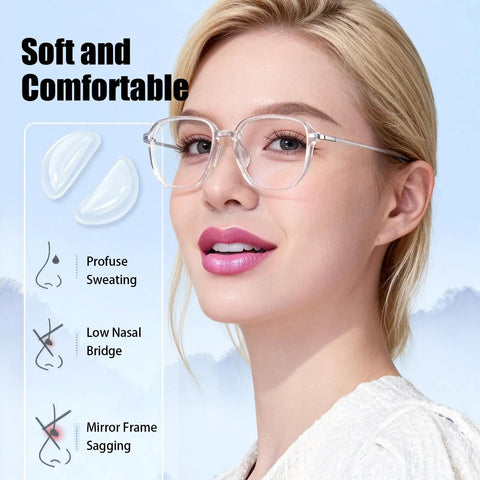 Ultra Comfy 30 Pair Anti Slip Silicone Nose Pads For Glasses And Sunglasses Featuring 5Mm Heightened D Shape Airbag Cushions displayed on a model.