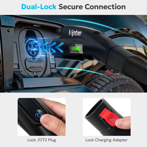 Tesla Nacs To J1772 Ev Charger Adapter 60Amp 250Volt Ul 2252 Certified connected with secure locking features.