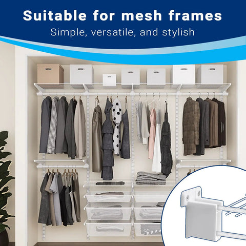 Click On 4 Pack Wire Shelf End Brackets For Closets And Garages Along With Heavy Duty Rack Clips And Built In Screws in a stylish closet.