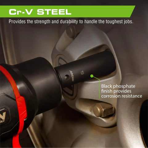 1/2 Inch Drive Deep Impact Socket Set Metric 10mm To 24mm, 11-Piece, Cr-V in use on bolt with black oxide finish