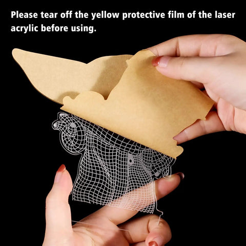 Laser-engraved acrylic panel for Baby Yoda 3D Night Light LED Lamp With Remote And Smart Touch Control Cozy Desk Lamp.