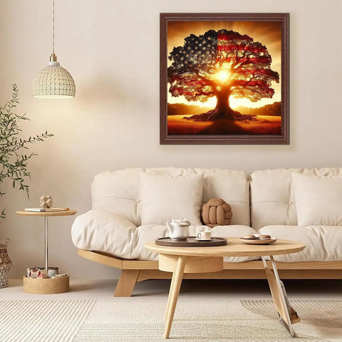 5D Diamond Painting Kit For Beginners With Ancient Tree Full Drill Diamond Art For Adults Round American Flag Dots DIY Craft