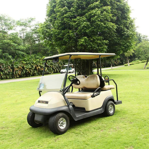 Extra Wide Panoramic Golf Cart Rear View Mirror Delivering Sweet Clarity And Smooth Visibility For Ezgo Club Car Yamaha featuring beige Club Car in a green setting.