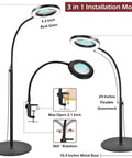 8X Magnifying Glass With Light On A Stand, 24 Inch Flexible Gooseneck Floor Lamp With Five Color Modes And Stepless Dimming