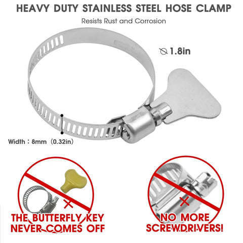 Heavy duty stainless steel hose clamp with measurements, part of Go To One And A Quarter To One And A Half Inch Pool Hose Adapter Connector.