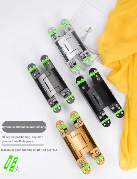 Universal Zinc Alloy Door Hinges Hydraulically Adjustable Three Way Smooth As Butter Silent Closing For Folding Automatic Door Closers Silver Set Of 4 Heavy Duty Real Deal displaying various hinge colors and mechanical components.