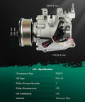 Rock Solid AC Compressor For Honda Civic One Point Eight Liter Engine Years Two Thousand Six Through Two Thousand Eleven side view with dimensions shown.